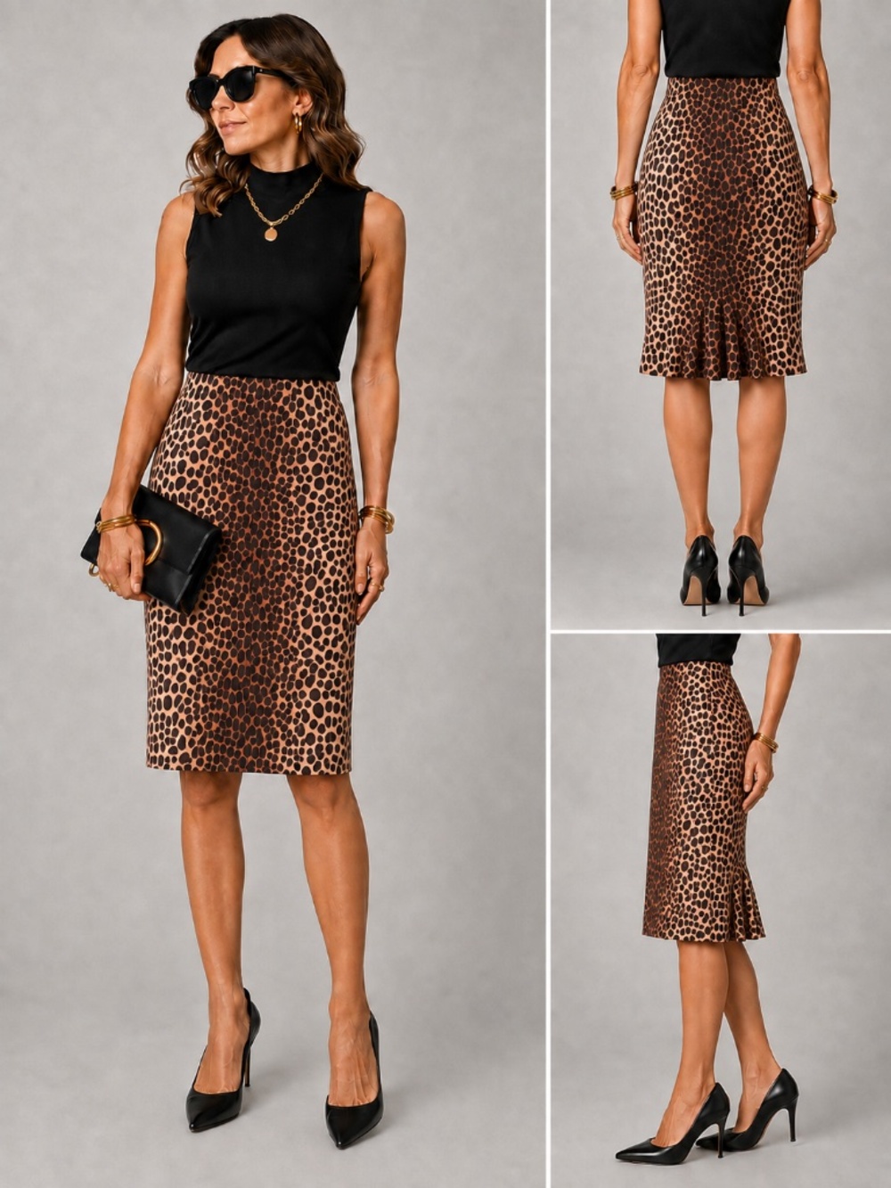 Moschino - Brown and Tan Leopard Animal Print Pencil Skirt - Sz10 (fit 6-8)
